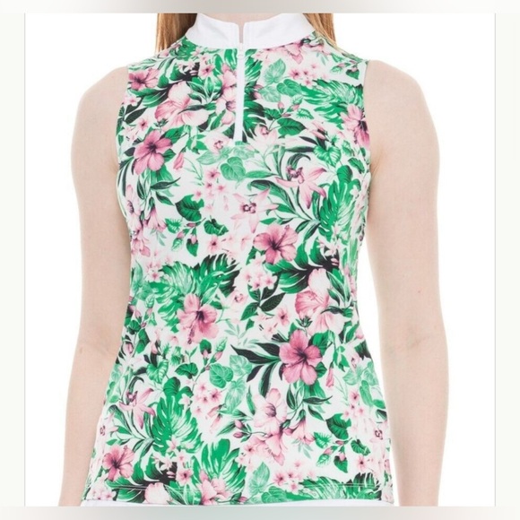 NWT TOMMY BAHAMA Pink Green Sands Floral Sleeveless Mock Golf - Picture 2 of 5